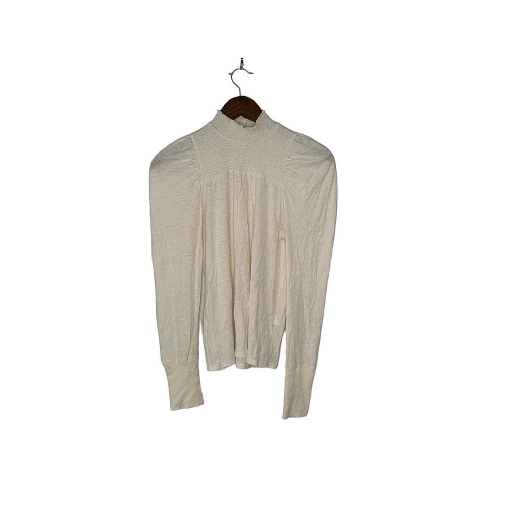 Nation LTD Size M Tabitha Smocked Turtleneck Top with Cuffed Sleeves in Cream